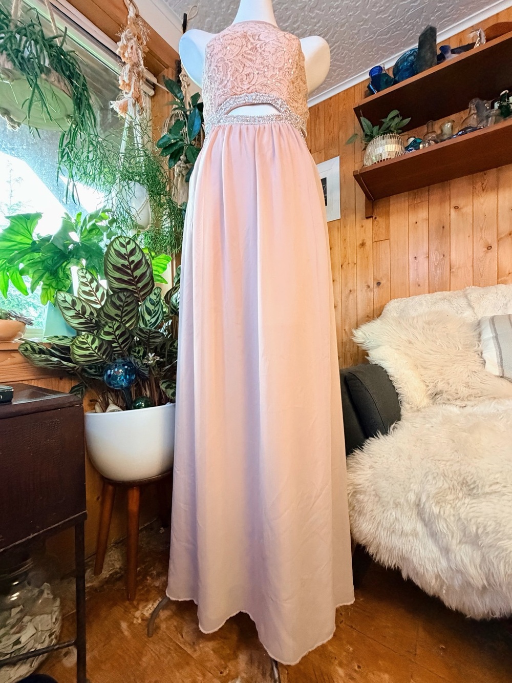 Speechless Blush Pink Embellished Cutout Maxi Formal Prom Dress Size 13